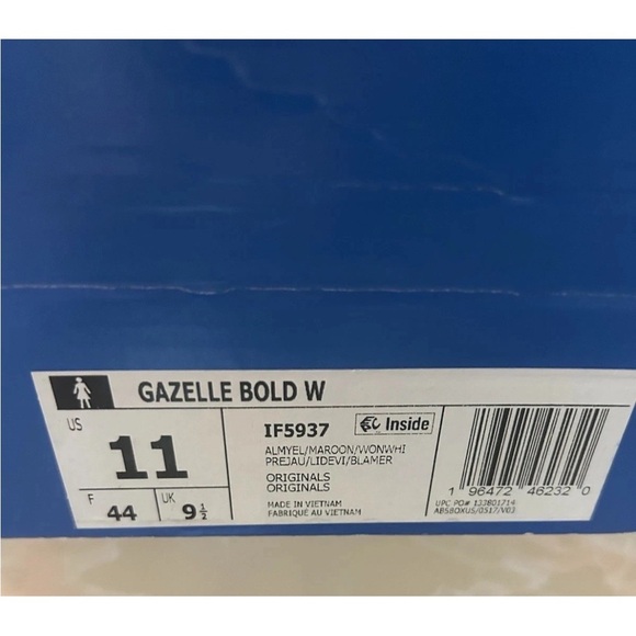 ADIDAS Unisex Gazelle Bold Sz.11/9.5 Color-alm. Yellow/Maroon Wedges Shoes NWHB - Picture 12 of 13